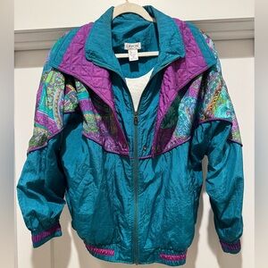 Vintage Lavon Women's Teal and Purple Jacket Medium
